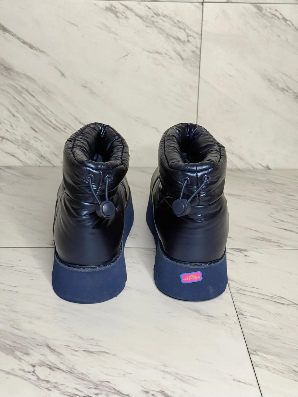Portland Boot Co Blue Metallic Puffer Cozy Booties Platform Womens Size 11